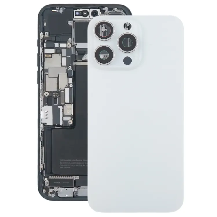 For iPhone 15 Pro Max Glass Battery Back Cover with Camera Lens Frame(White)