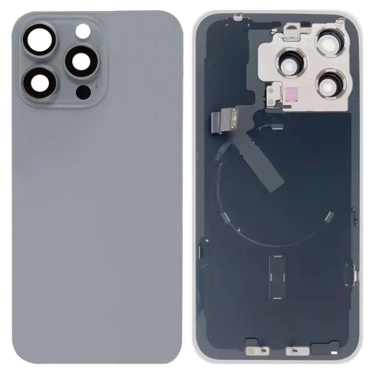 For iPhone 15 Pro Max Glass Battery Back Cover with Flash Bracket + Wireless Charging Module(Titanium gray)