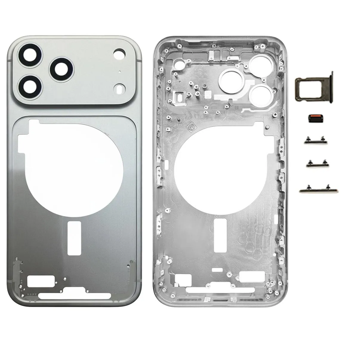 For iPhone 17 Pro Max Middle Frame Bezel Plate with Camera Lens Cover (Silver)